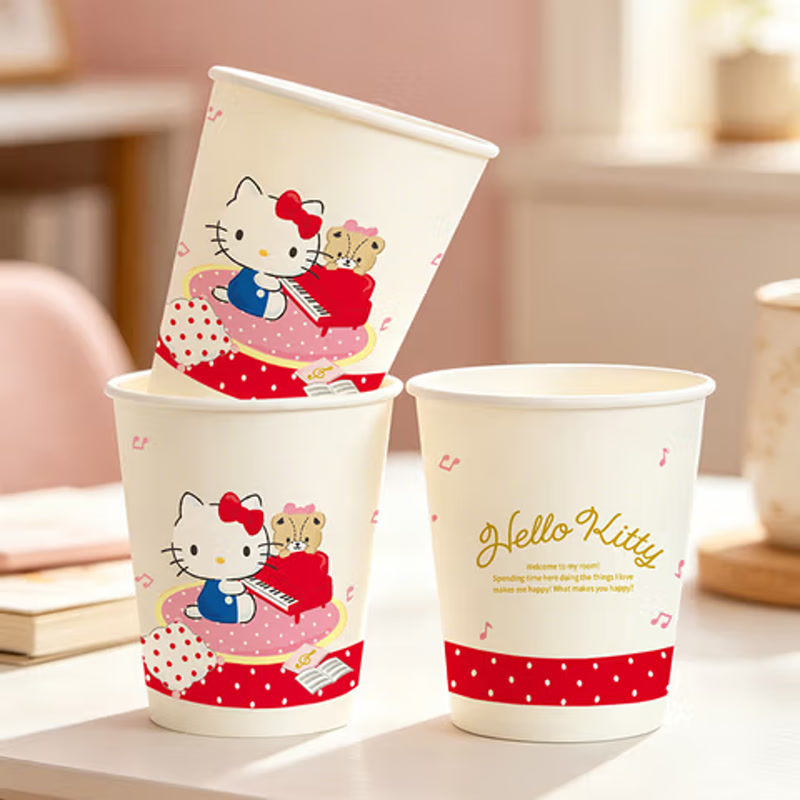 宜洁（yekee）一次性纸杯50只家用加厚HelloKitty联名可爱茶水杯228ml 50只