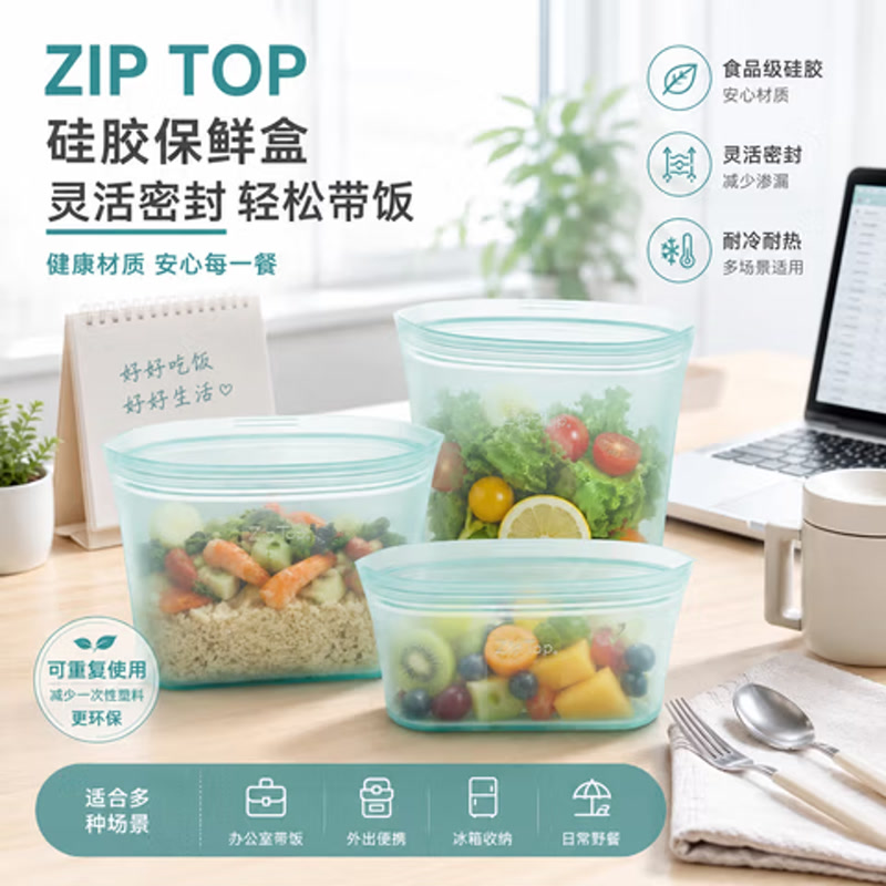 ZIP TOP旗舰店美国ZIPTOP硅胶袋保鲜盒冷冻盒保鲜袋食品级储物袋可微波 710ml硅胶袋【梦幻紫】